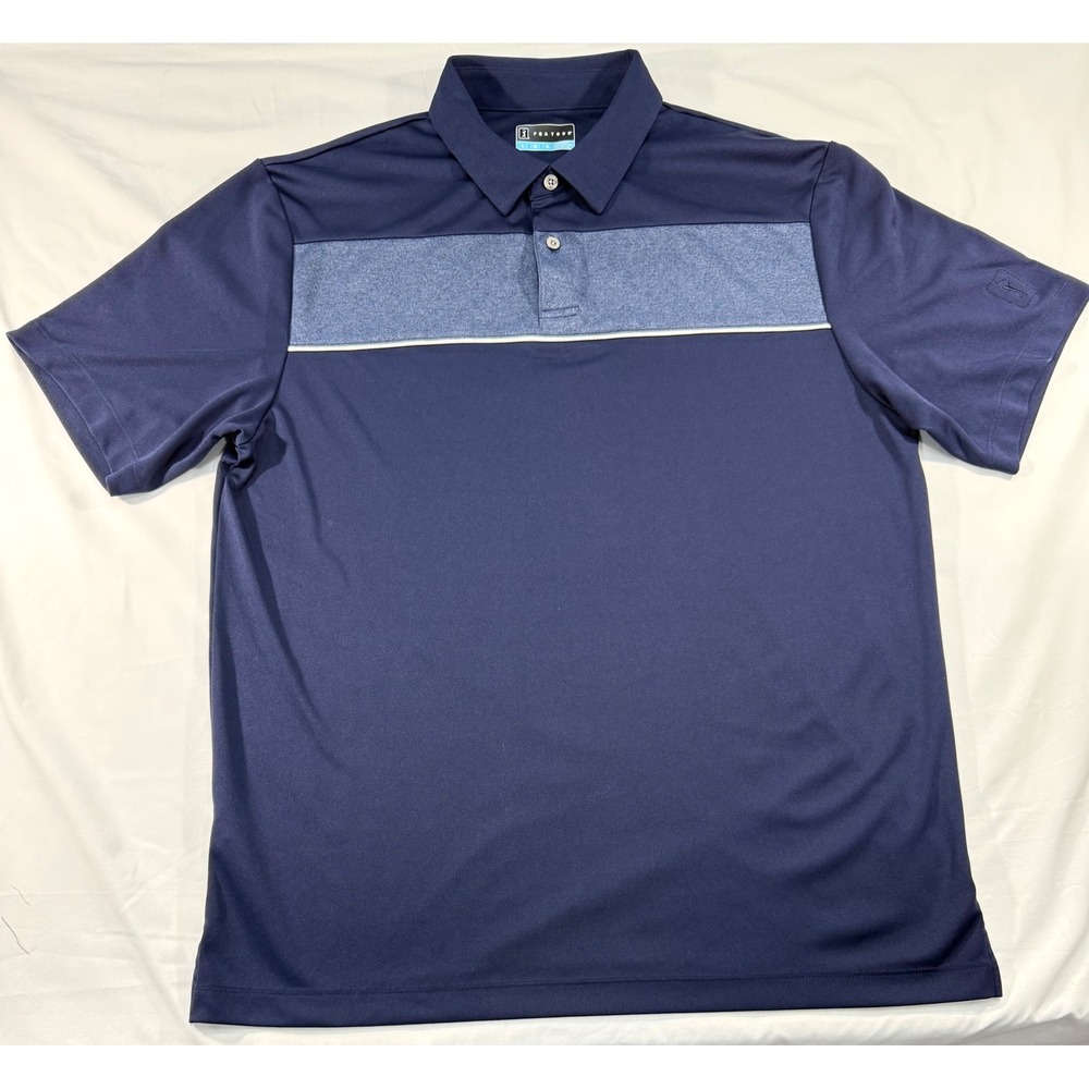 PGA Tour Mens Large Navy Blue Heathered Stripe Short Sleeve Golf Polo Shirt